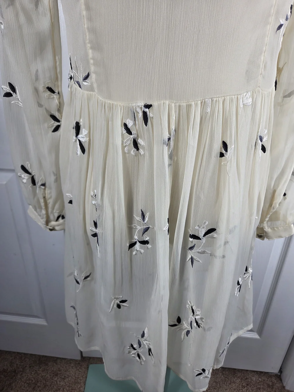 Anthropologie Feather Bone Cream Embroidered Boho Mini Dress 4